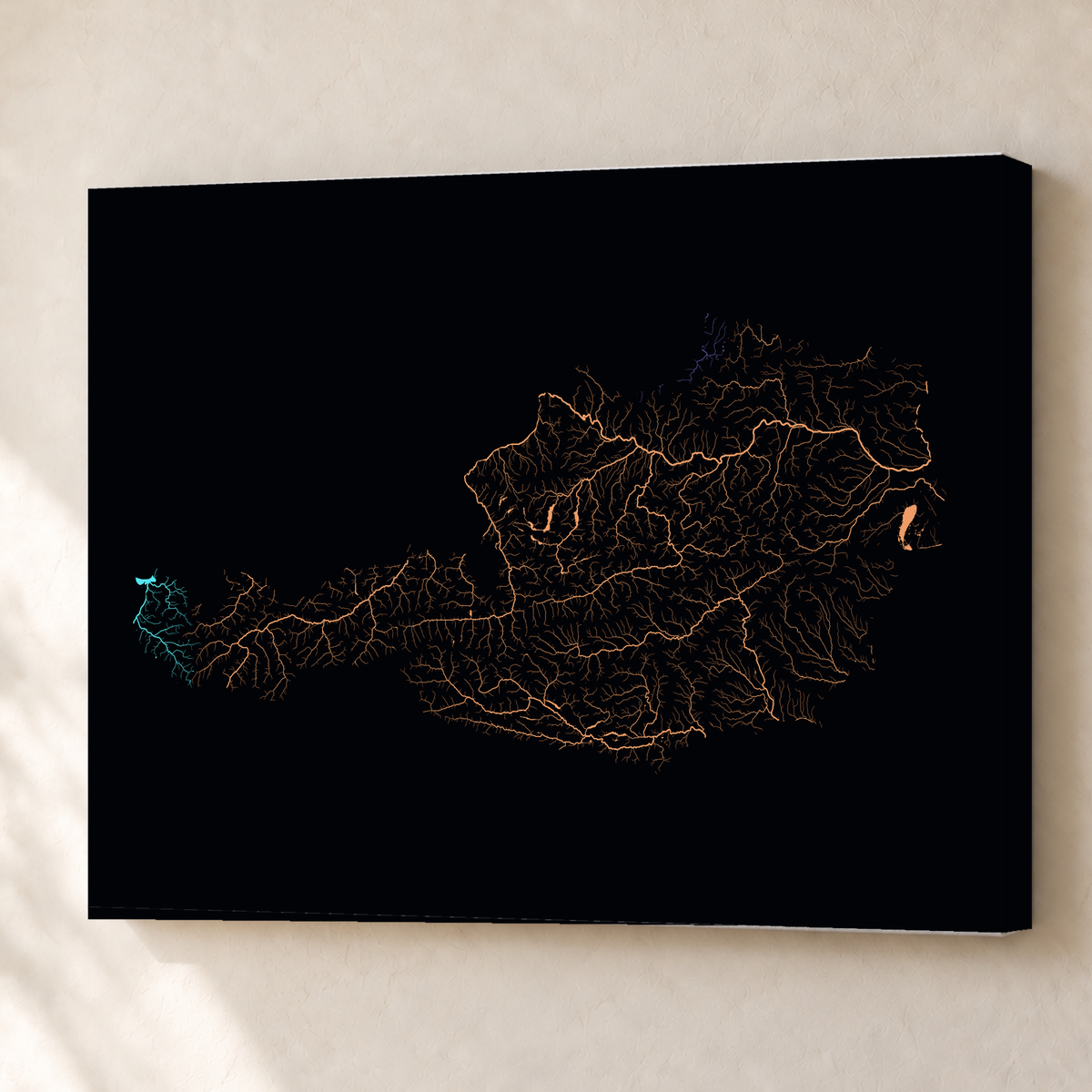 Beautiful Rivers — Áustria — Neon por território, Canvas · 60 × 80 cm, Sem margem