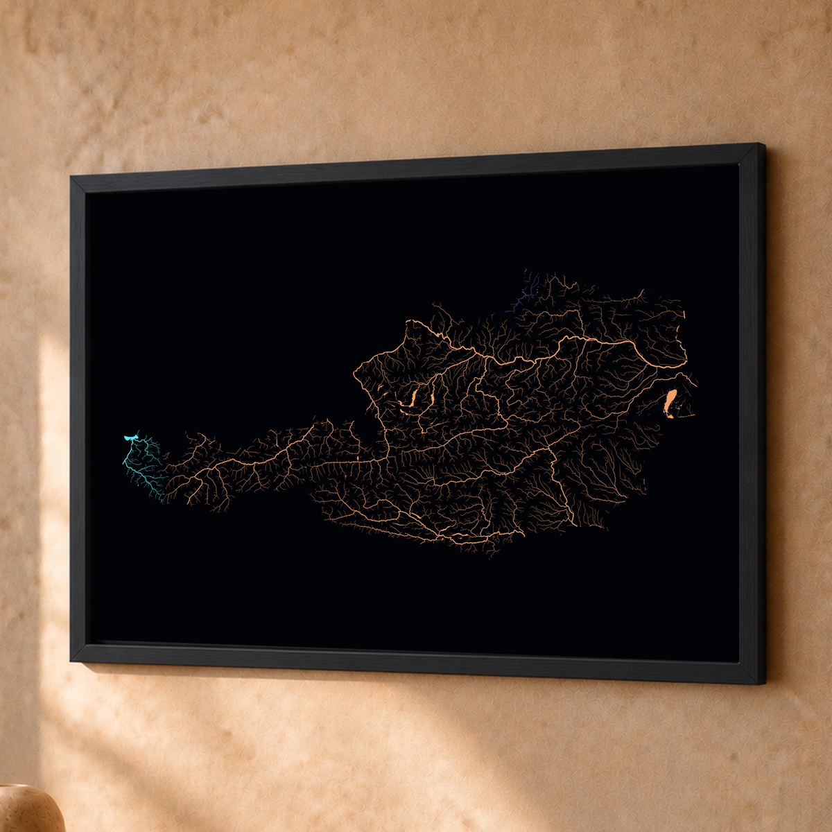 Beautiful Rivers — Áustria — Neon por território, Fine art emoldurado · 30 × 40 cm, Preto · Sem margem