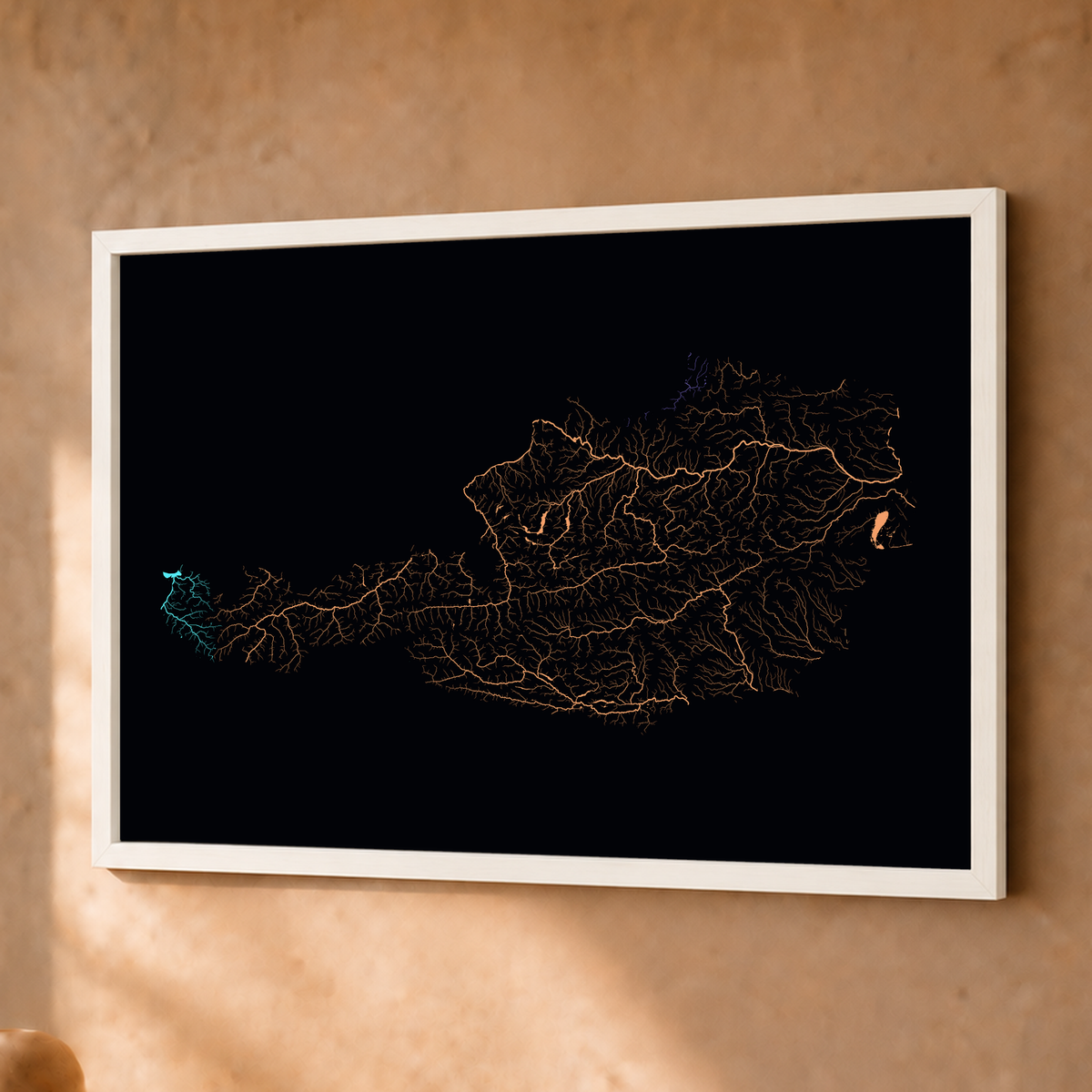 Beautiful Rivers — Áustria — Neon por território, Fine art emoldurado · 30 × 40 cm, Branco · Sem margem