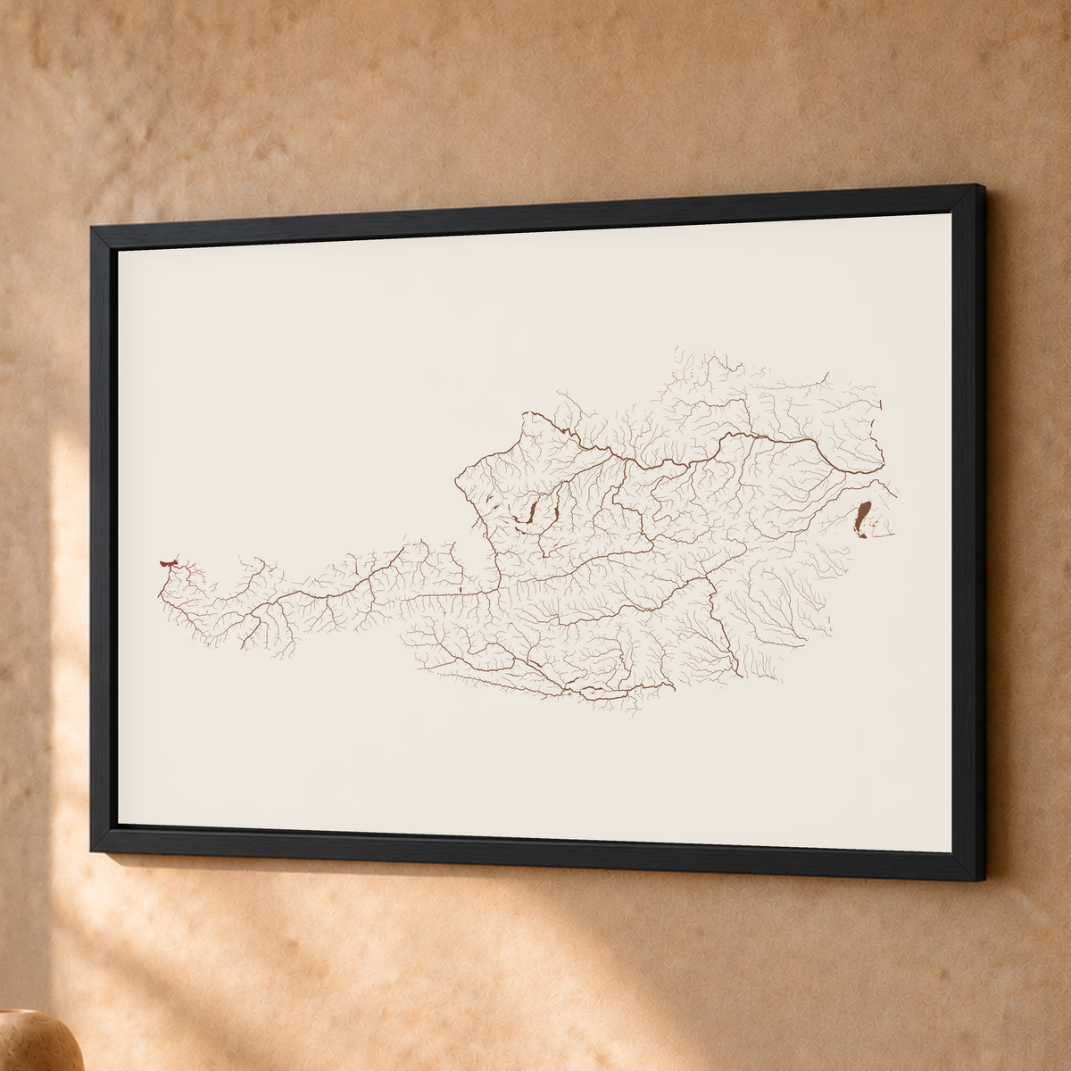 Beautiful Rivers — Áustria — Terracota e areia, Fine art emoldurado · 30 × 40 cm, Preto · Sem margem