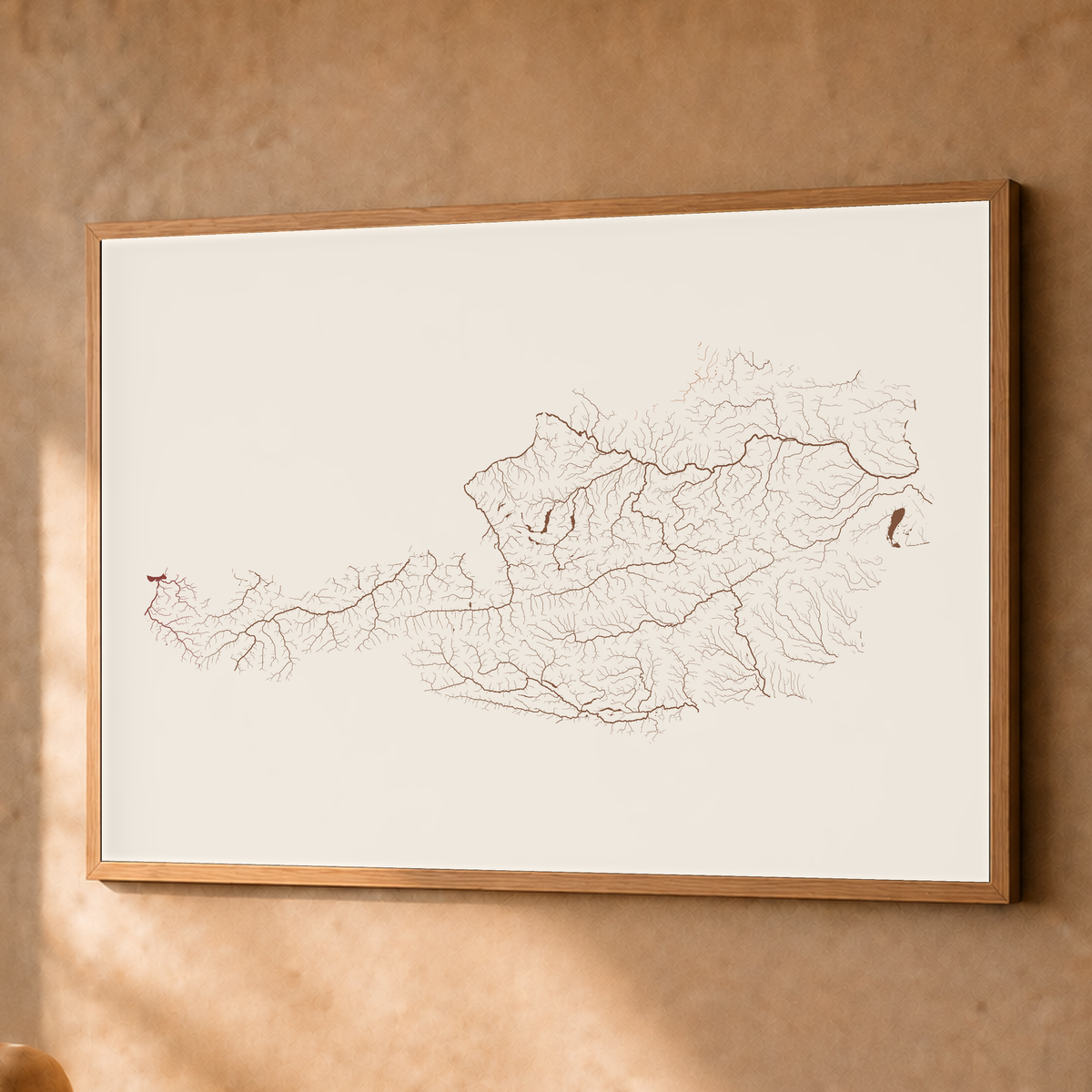 Beautiful Rivers — Áustria — Terracota e areia, Fine art emoldurado · 60 × 80 cm, Natural · Sem margem