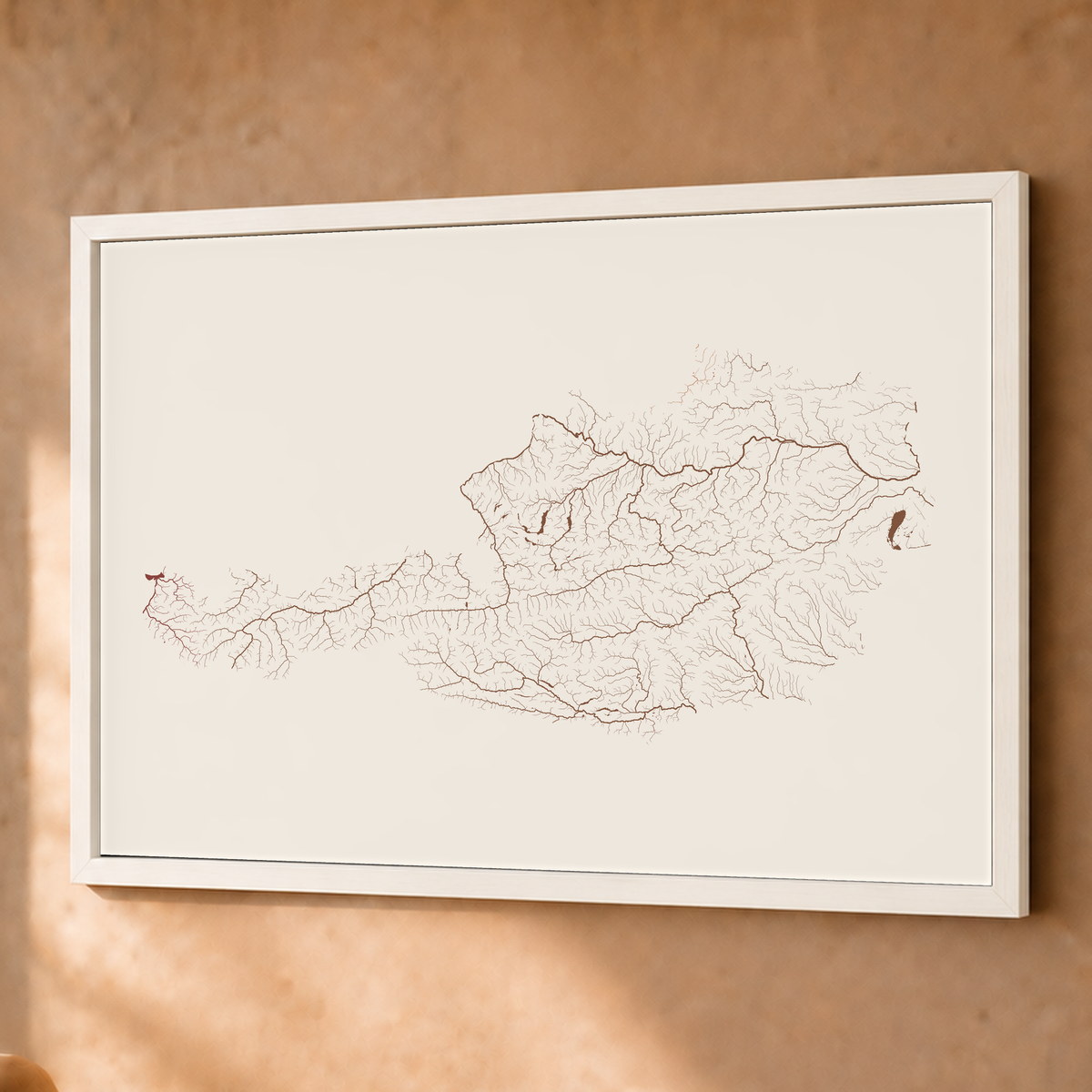 Beautiful Rivers — Áustria — Terracota e areia, Fine art emoldurado · 60 × 80 cm, Branco · Sem margem