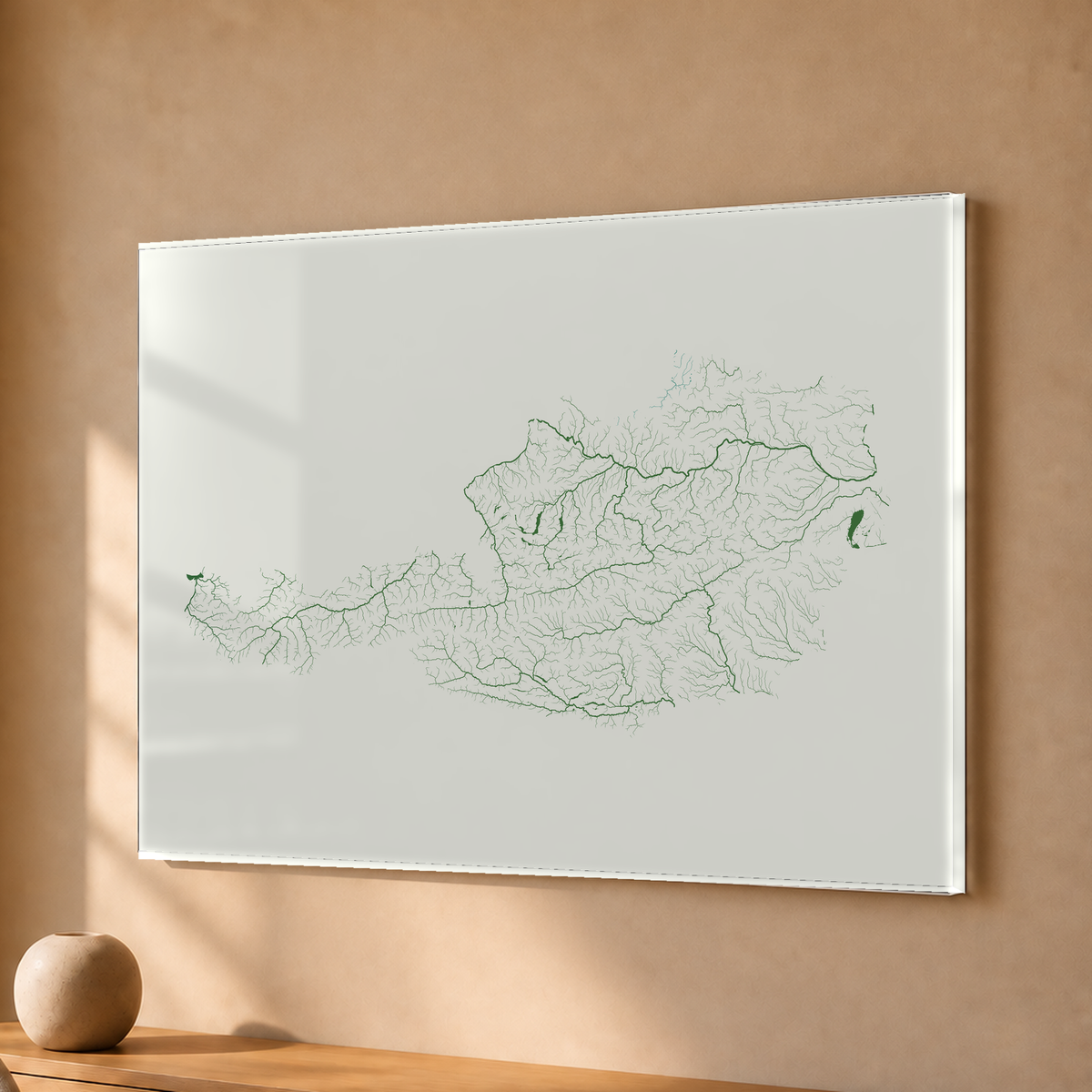Beautiful Rivers — Áustria — Verde jade e porcelana, Acrílico · 30 × 40 cm, Sem margem