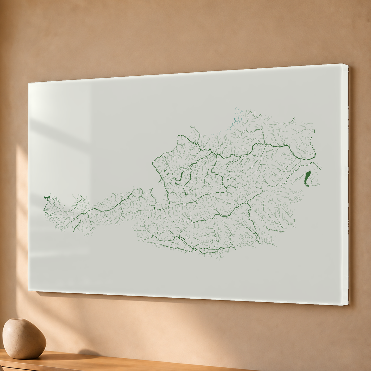 Beautiful Rivers — Áustria — Verde jade e porcelana, Acrílico · 40 × 60 cm, Sem margem