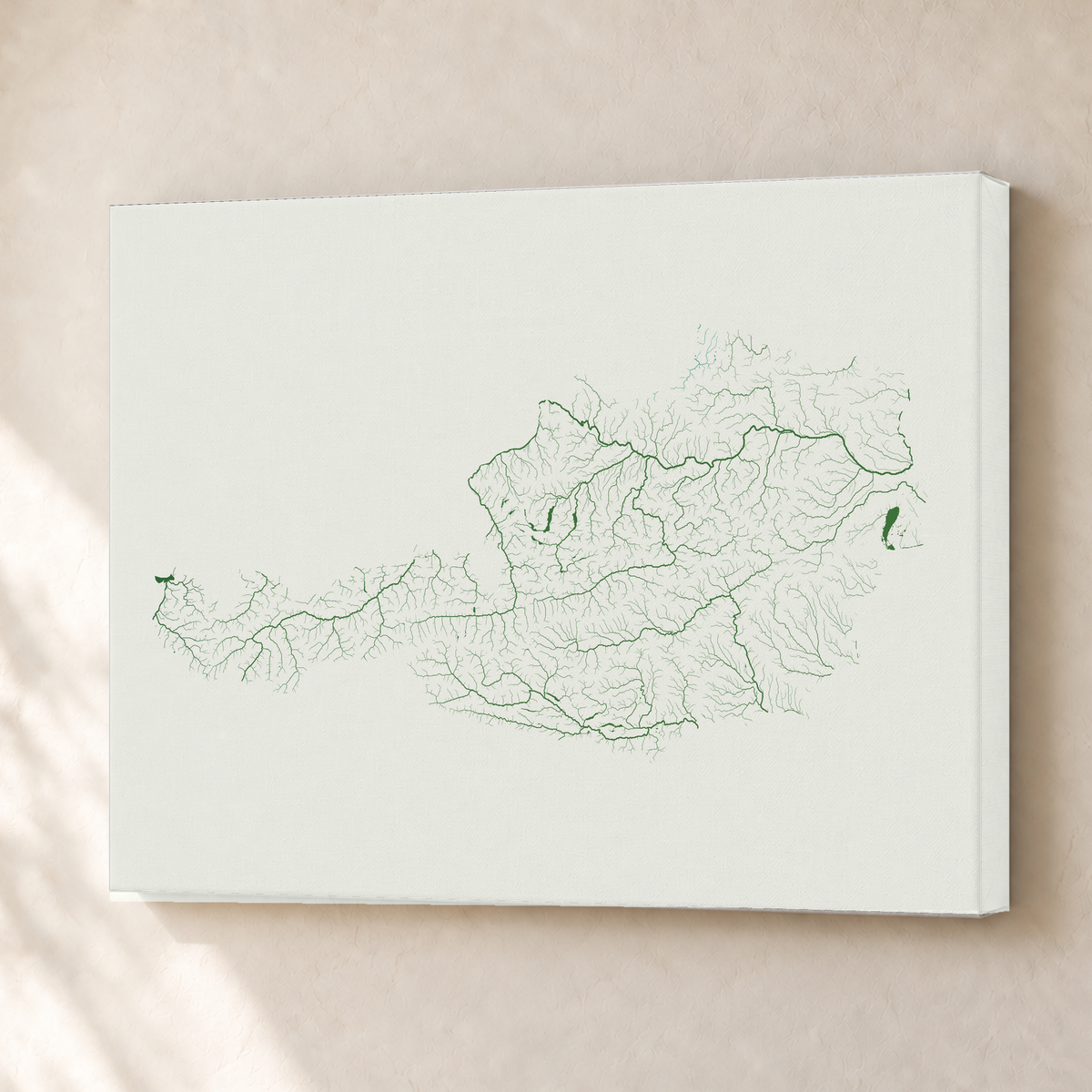 Beautiful Rivers — Áustria — Verde jade e porcelana, Canvas · 30 × 40 cm, Sem margem