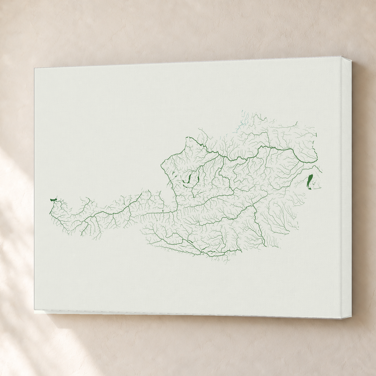 Beautiful Rivers — Áustria — Verde jade e porcelana, Canvas · 45 × 60 cm, Sem margem