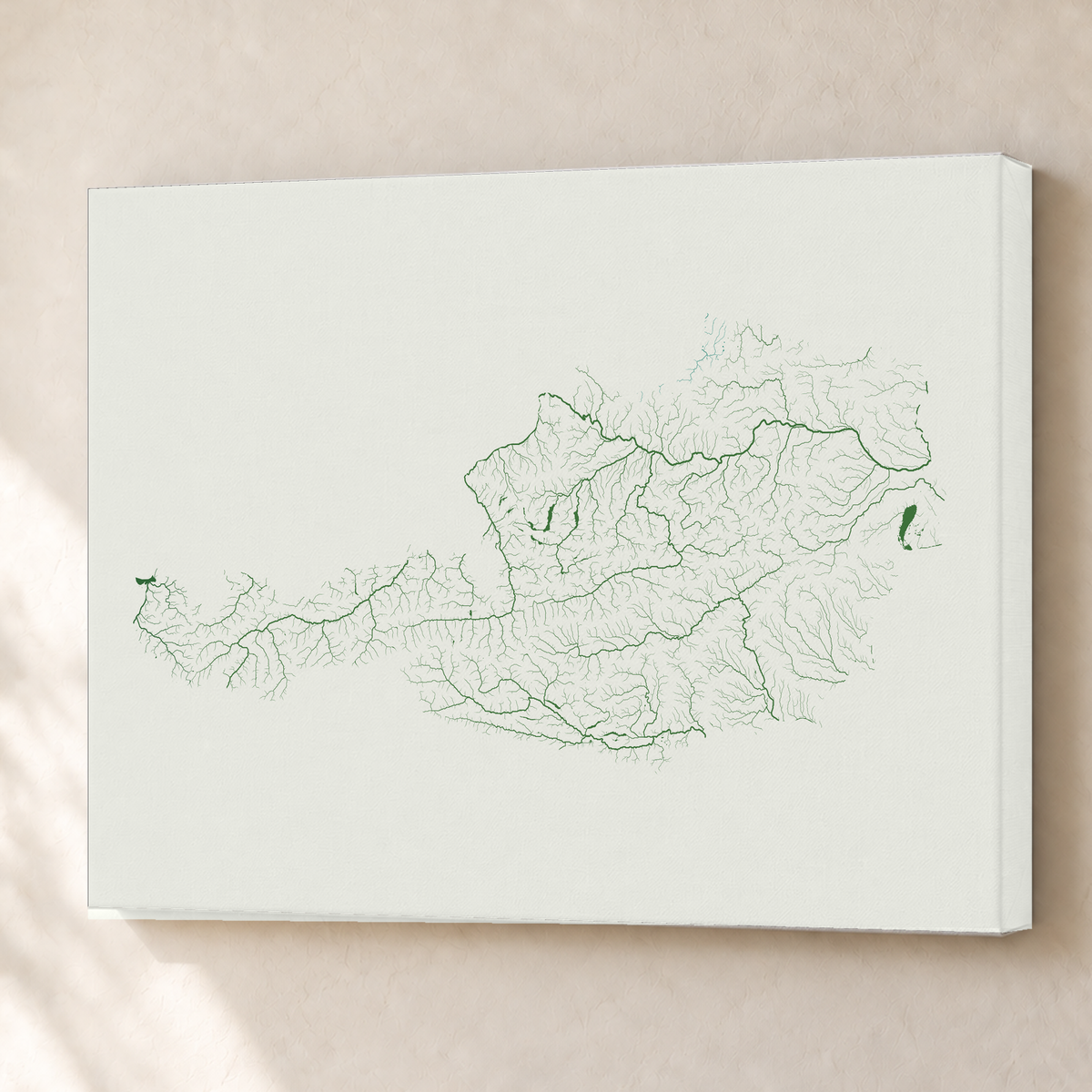 Beautiful Rivers — Áustria — Verde jade e porcelana, Canvas · 60 × 80 cm, Sem margem