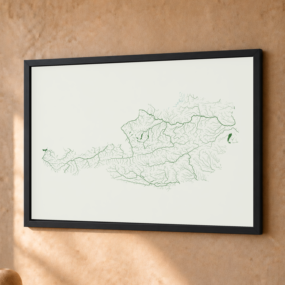 Beautiful Rivers — Áustria — Verde jade e porcelana, Fine art emoldurado · 30 × 40 cm, Preto · Sem margem