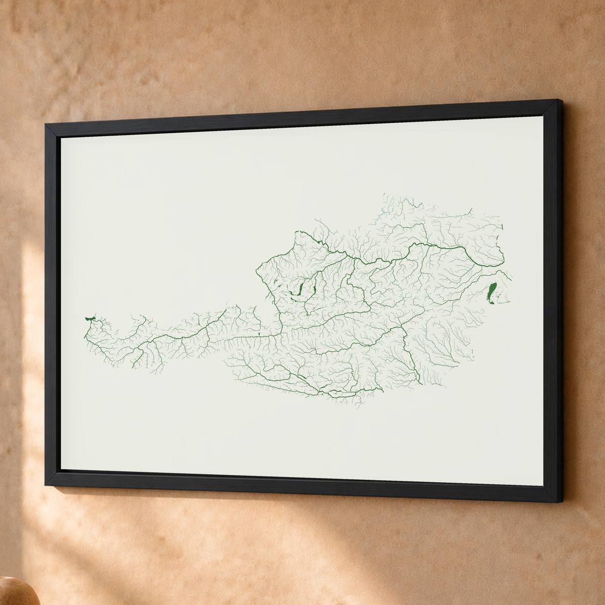 Beautiful Rivers — Áustria — Verde jade e porcelana, Fine art emoldurado · 45 × 60 cm, Preto · Sem margem