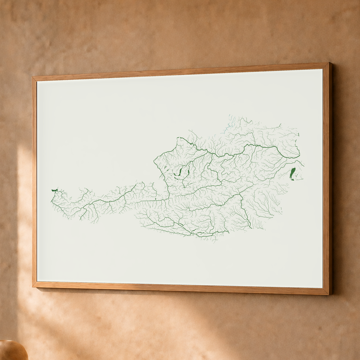 Beautiful Rivers — Áustria — Verde jade e porcelana, Fine art emoldurado · 45 × 60 cm, Natural · Sem margem