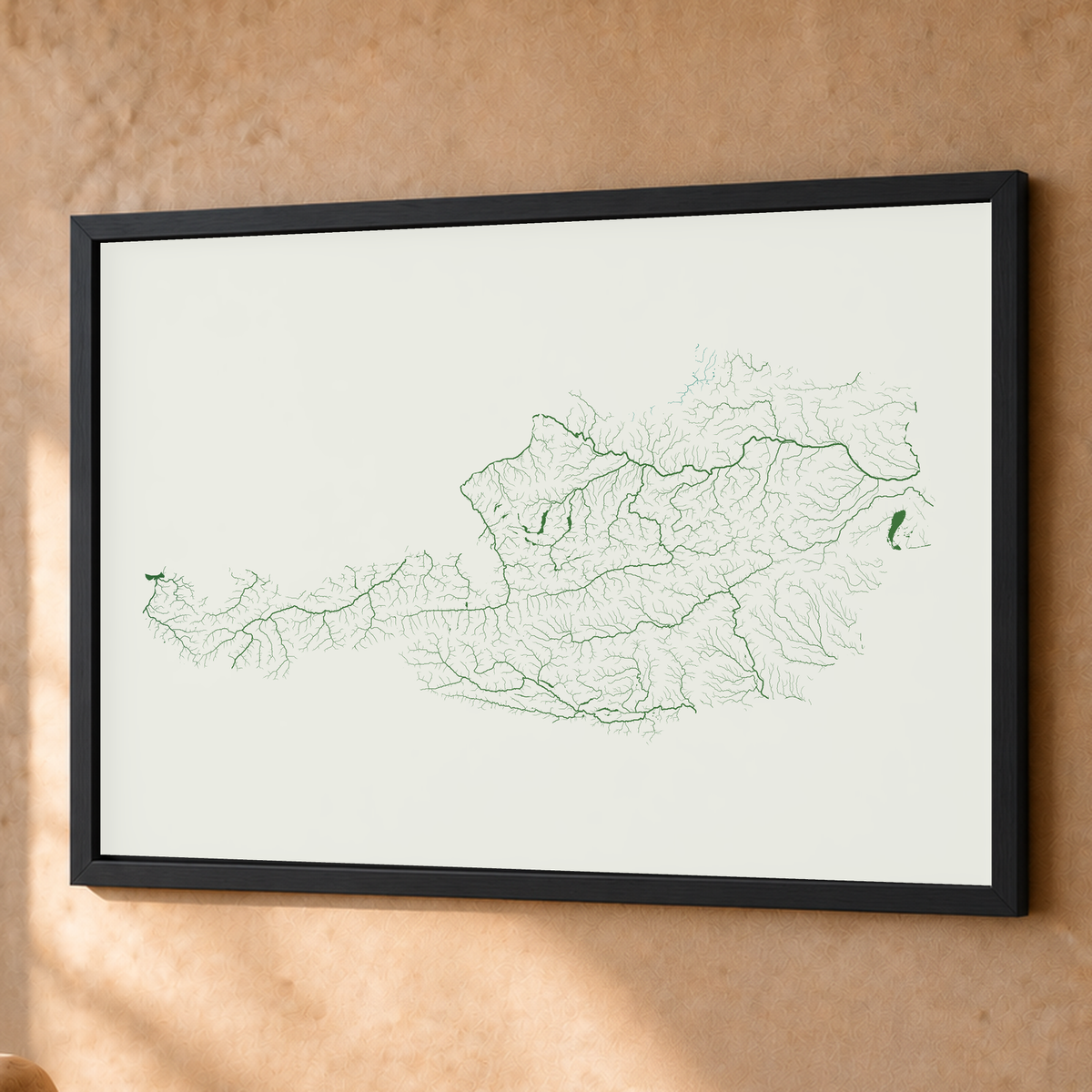 Beautiful Rivers — Áustria — Verde jade e porcelana, Fine art emoldurado · 60 × 80 cm, Preto · Sem margem