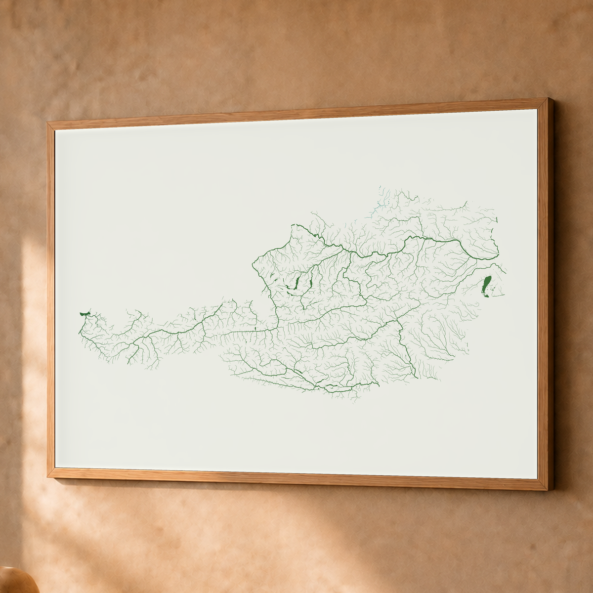 Beautiful Rivers — Áustria — Verde jade e porcelana, Fine art emoldurado · 60 × 80 cm, Natural · Sem margem