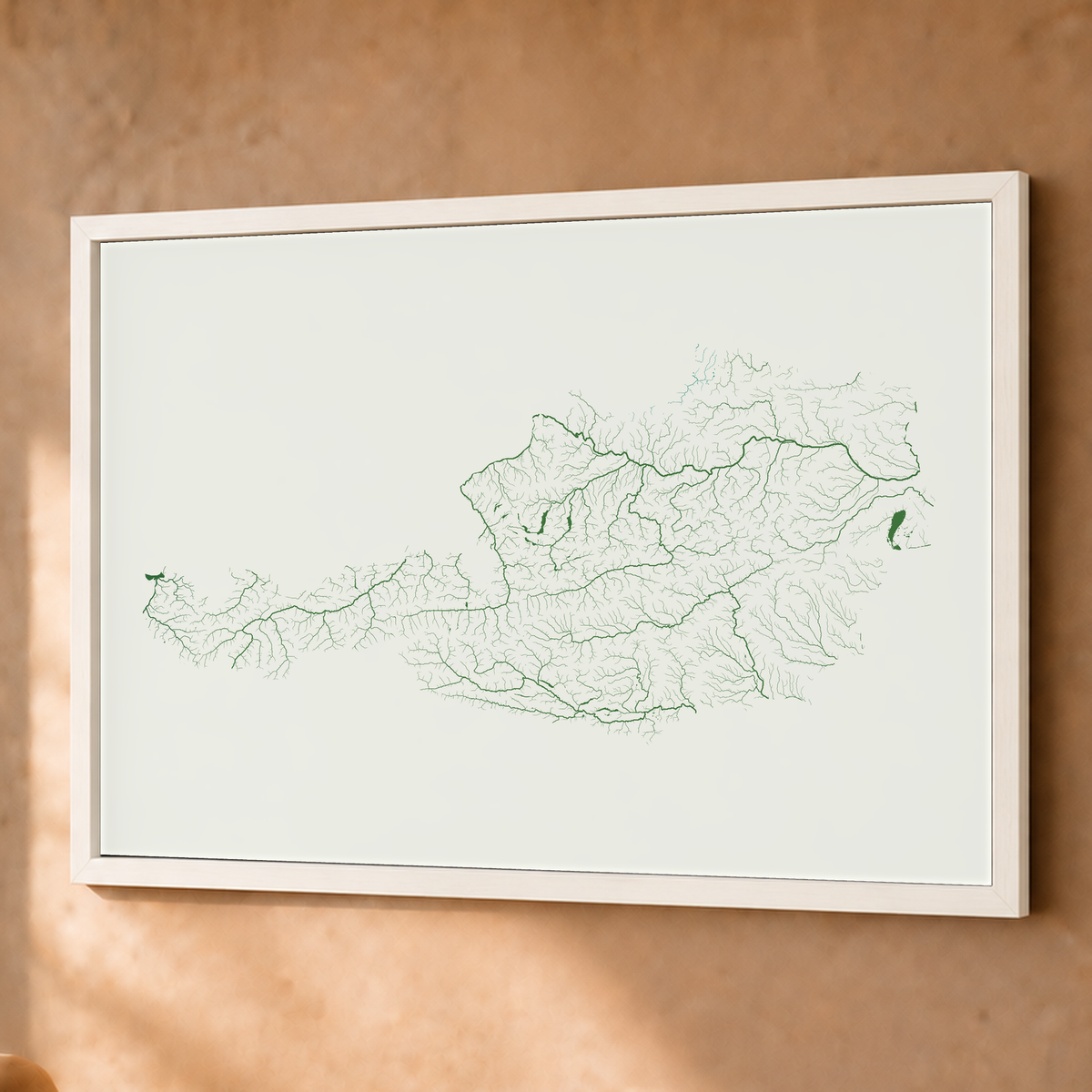 Beautiful Rivers — Áustria — Verde jade e porcelana, Fine art emoldurado · 60 × 80 cm, Branco · Sem margem