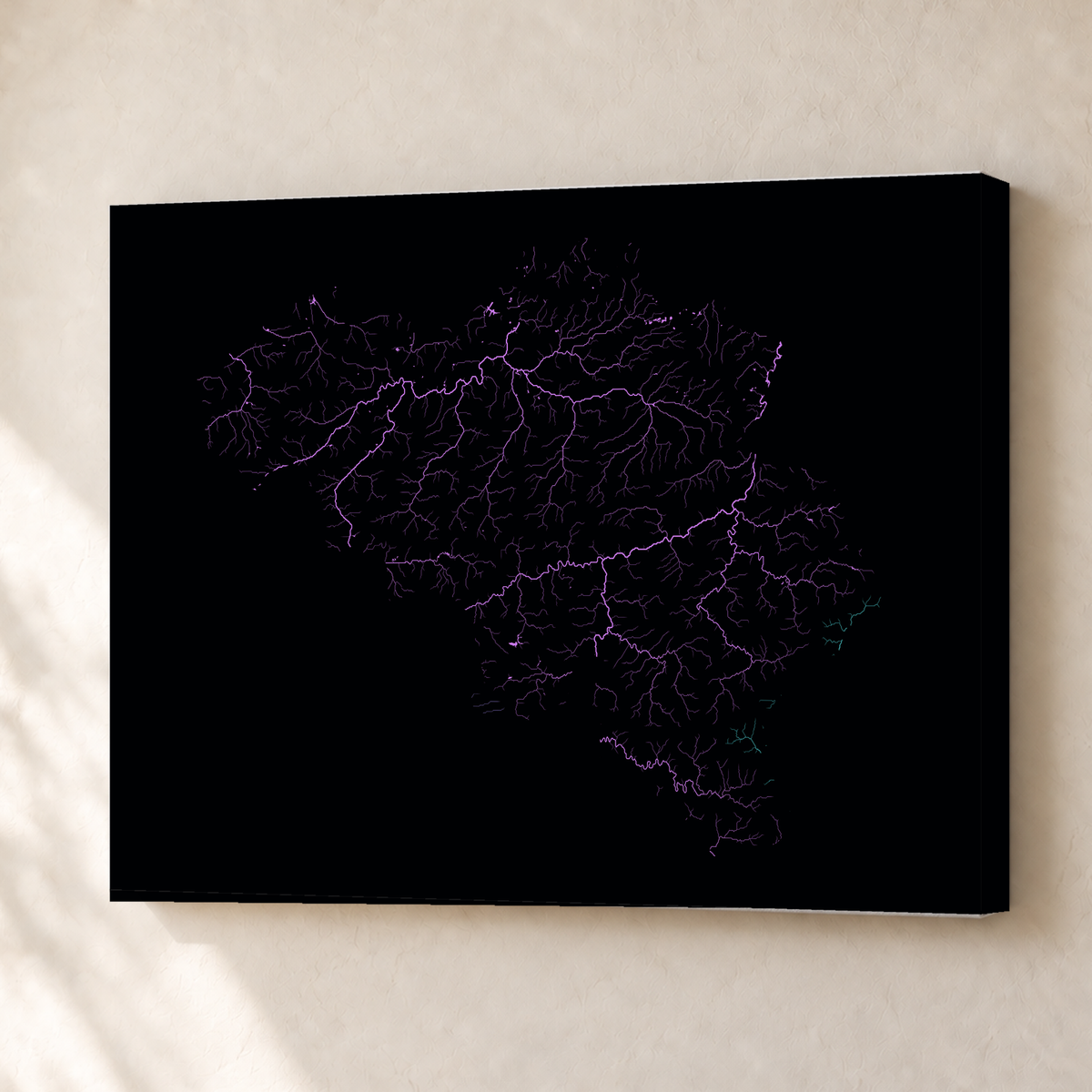 Beautiful Rivers — Bélgica — Neon hidrográfico, Canvas · 30 × 40 cm, Sem margem
