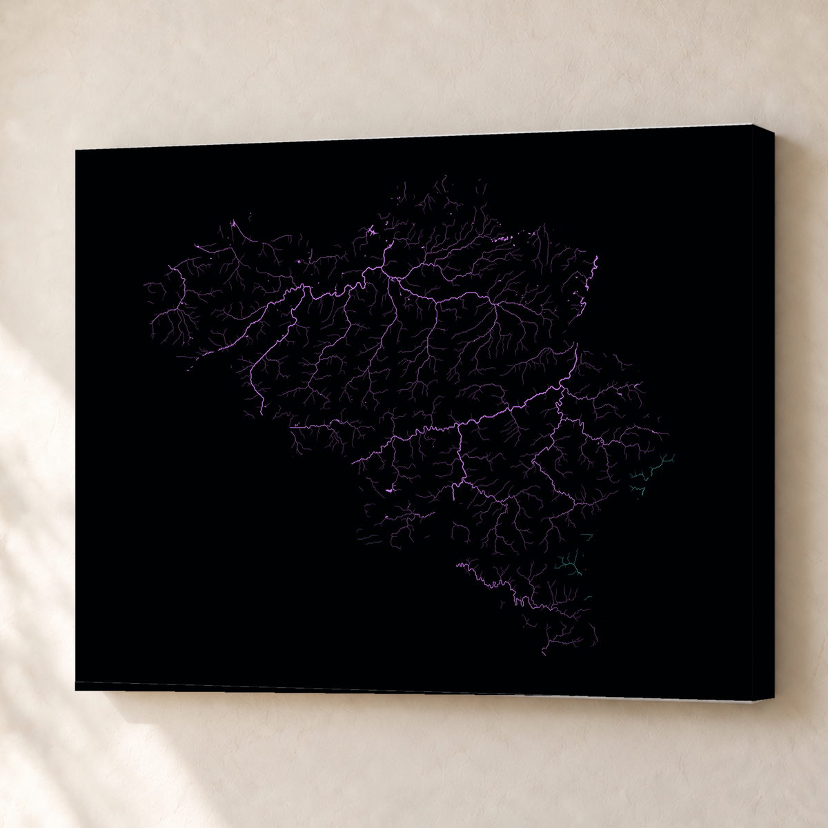 Beautiful Rivers — Bélgica — Neon hidrográfico, Canvas · 45 × 60 cm, Sem margem