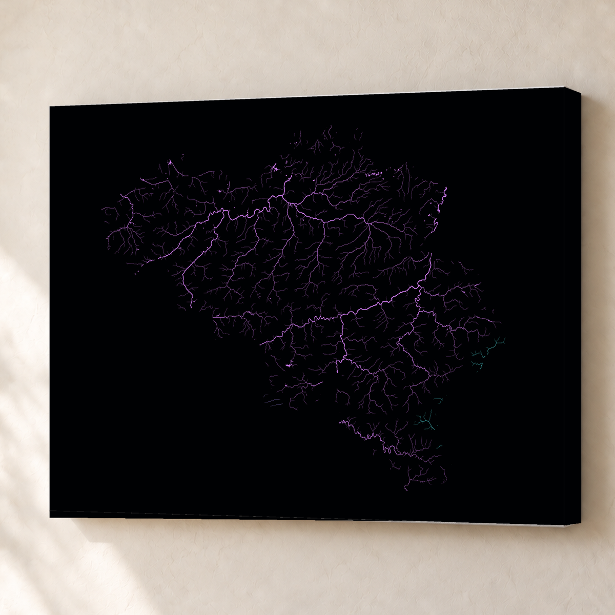 Beautiful Rivers — Bélgica — Neon hidrográfico, Canvas · 60 × 80 cm, Sem margem