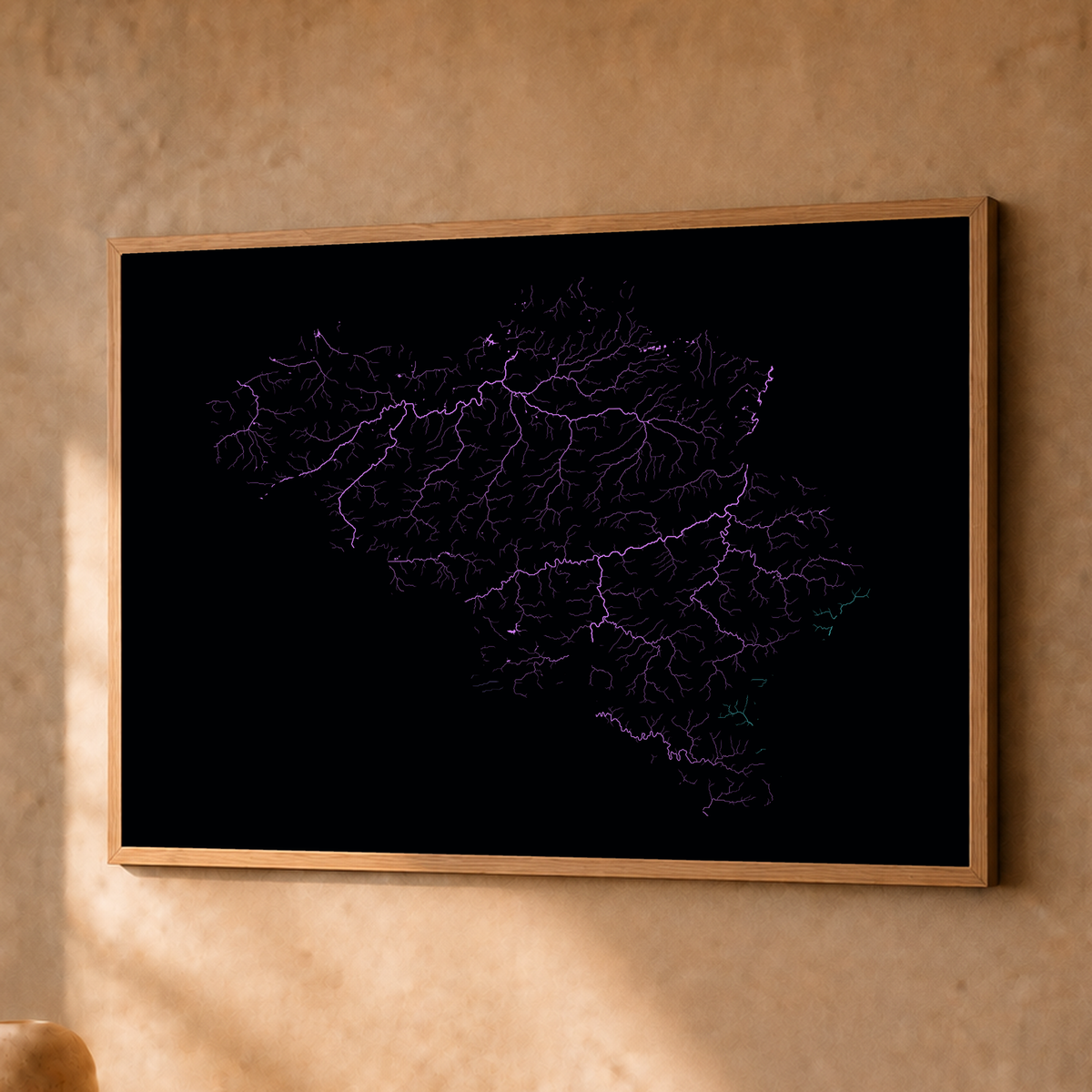 Beautiful Rivers — Bélgica — Neon hidrográfico, Fine art emoldurado · 30 × 40 cm, Natural · Sem margem