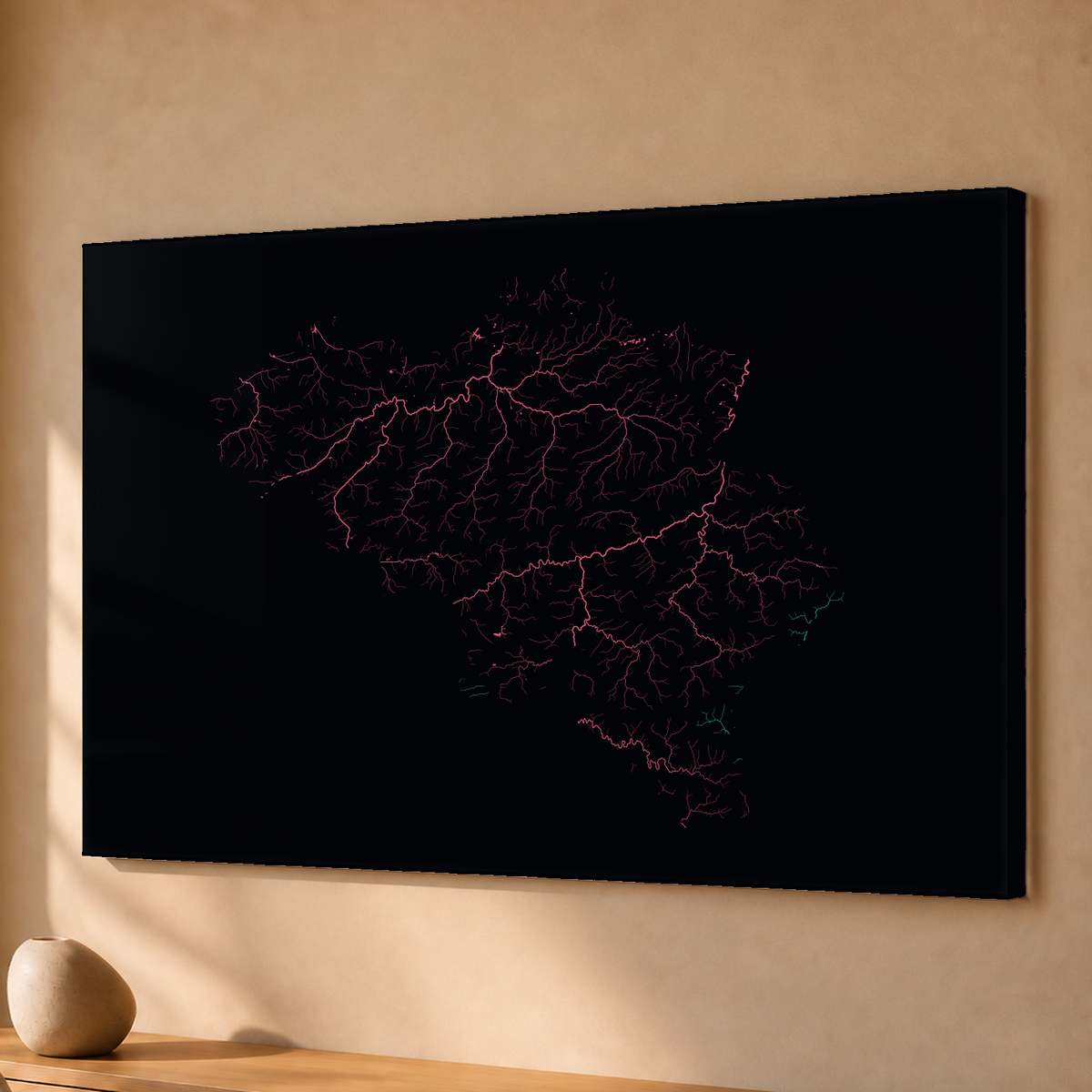 Beautiful Rivers — Bélgica — Neon por território, Acrílico · 40 × 60 cm, Sem margem