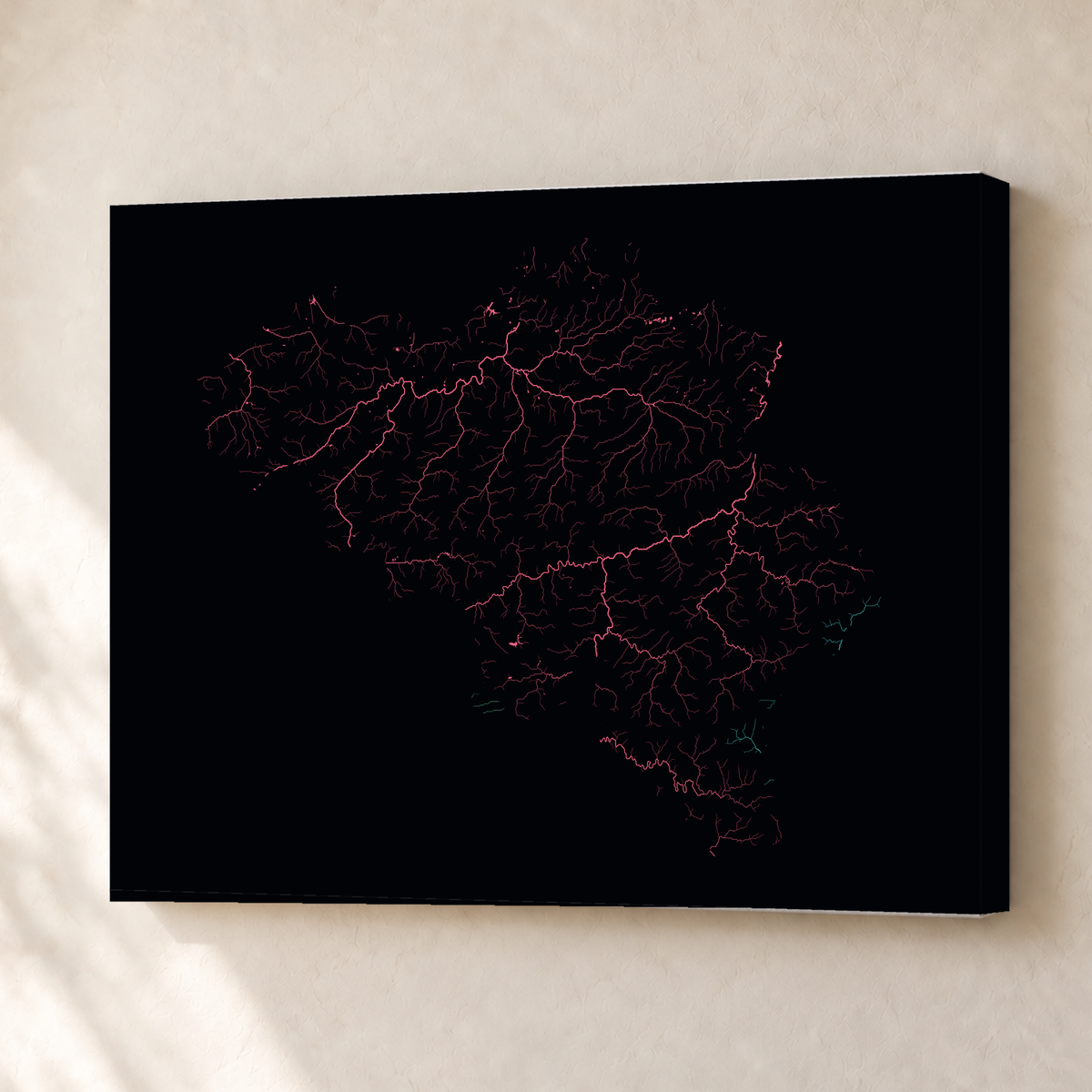 Beautiful Rivers — Bélgica — Neon por território, Canvas · 30 × 40 cm, Sem margem
