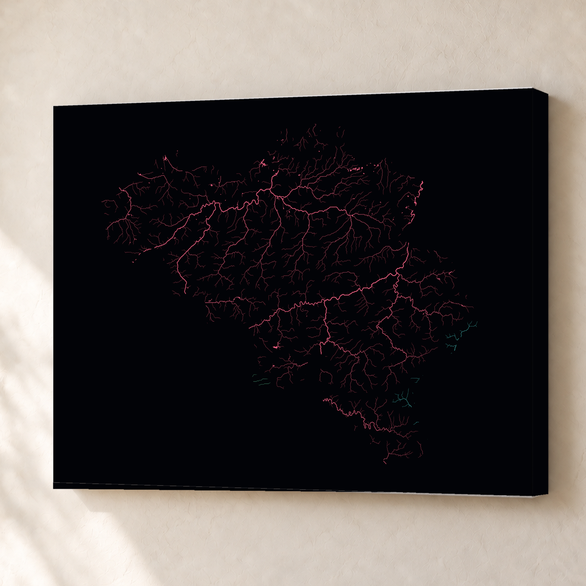 Beautiful Rivers — Bélgica — Neon por território, Canvas · 45 × 60 cm, Sem margem
