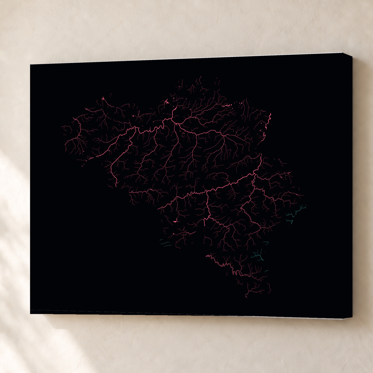 Beautiful Rivers — Bélgica — Neon por território, Canvas · 60 × 80 cm, Sem margem