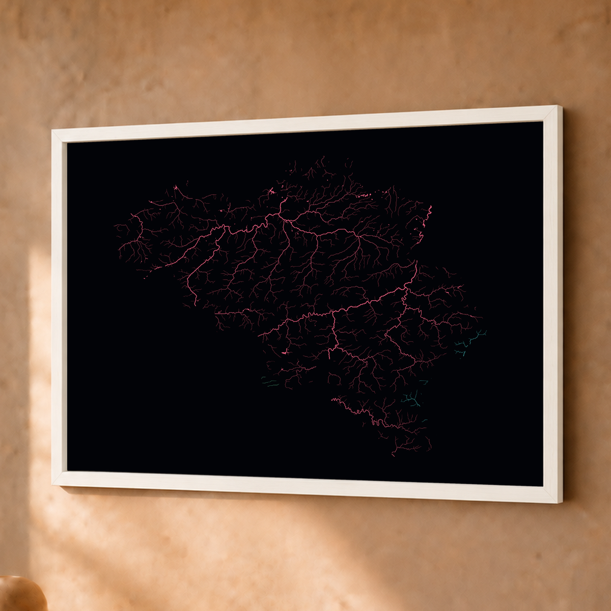 Beautiful Rivers — Bélgica — Neon por território, Fine art emoldurado · 30 × 40 cm, Branco · Sem margem