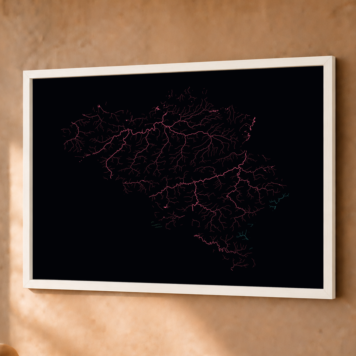 Beautiful Rivers — Bélgica — Neon por território, Fine art emoldurado · 60 × 80 cm, Branco · Sem margem