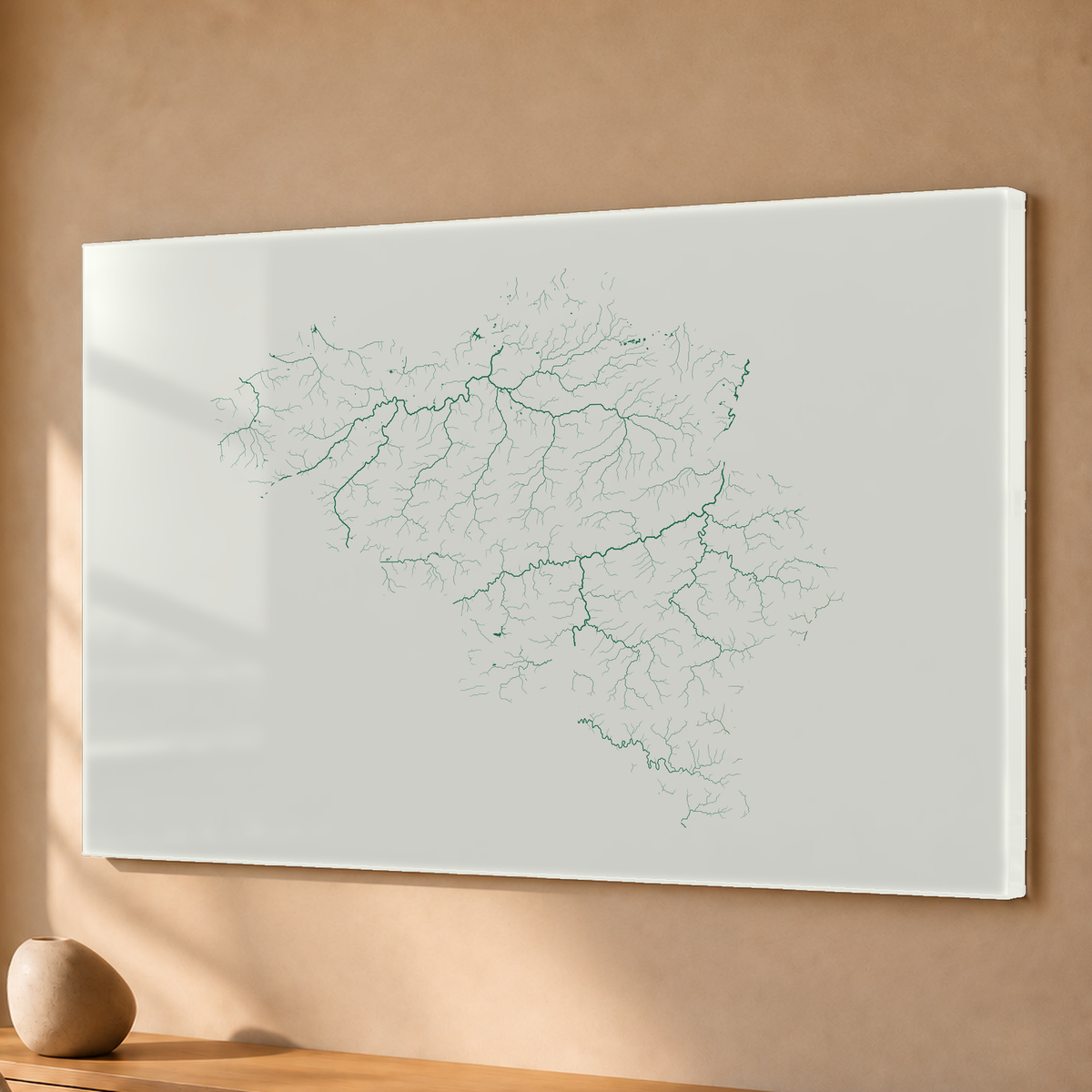 Beautiful Rivers — Bélgica — Verde jade e porcelana, Acrílico · 40 × 60 cm, Sem margem