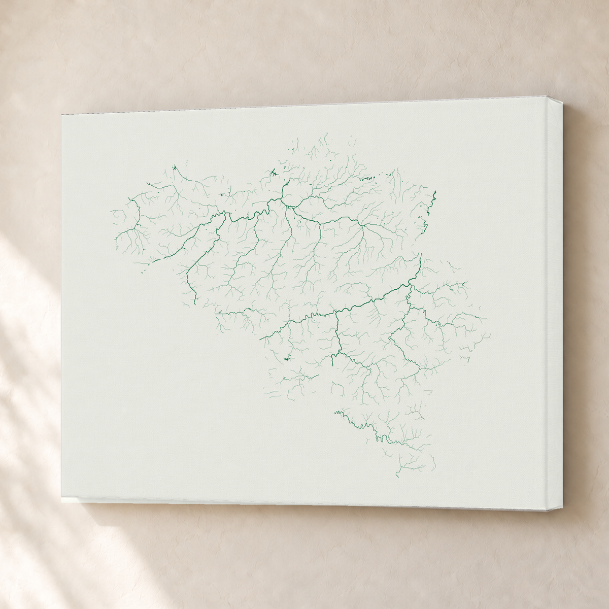 Beautiful Rivers — Bélgica — Verde jade e porcelana, Canvas · 30 × 40 cm, Sem margem