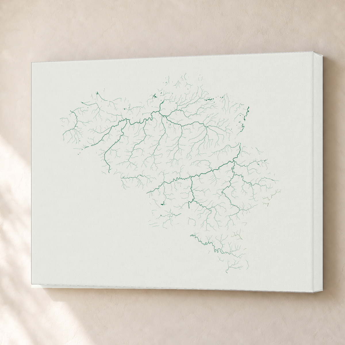 Beautiful Rivers — Bélgica — Verde jade e porcelana, Canvas · 45 × 60 cm, Sem margem