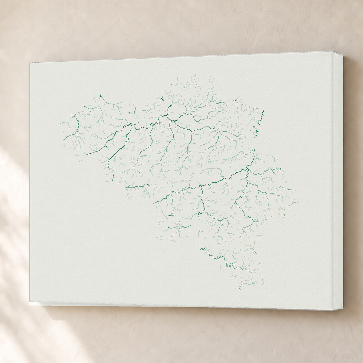 Beautiful Rivers — Bélgica — Verde jade e porcelana, Canvas · 60 × 80 cm, Sem margem