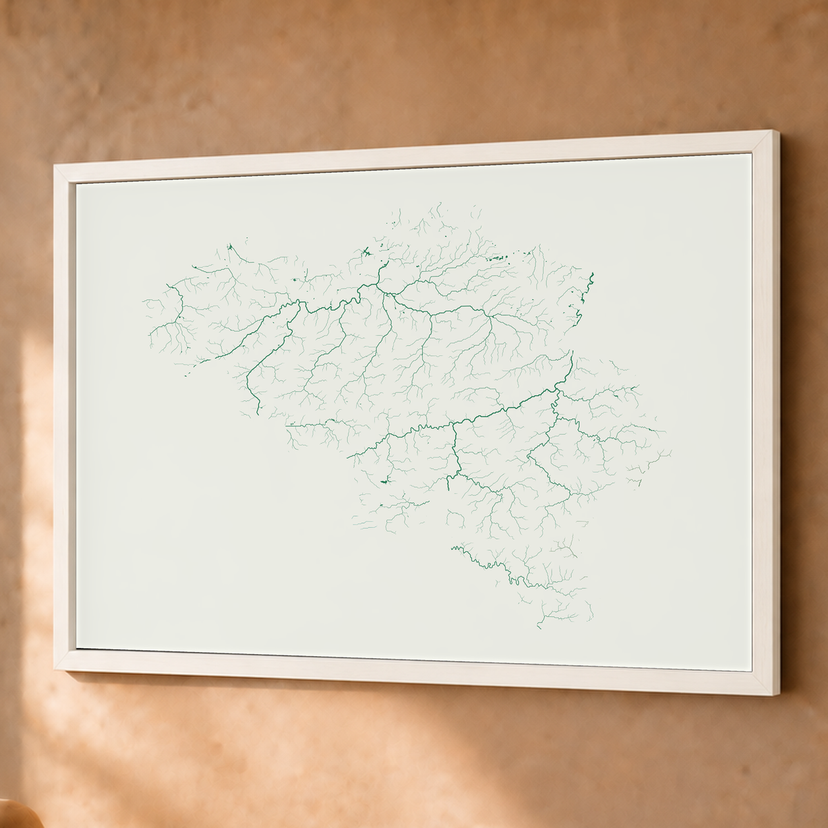 Beautiful Rivers — Bélgica — Verde jade e porcelana, Fine art emoldurado · 60 × 80 cm, Branco · Sem margem