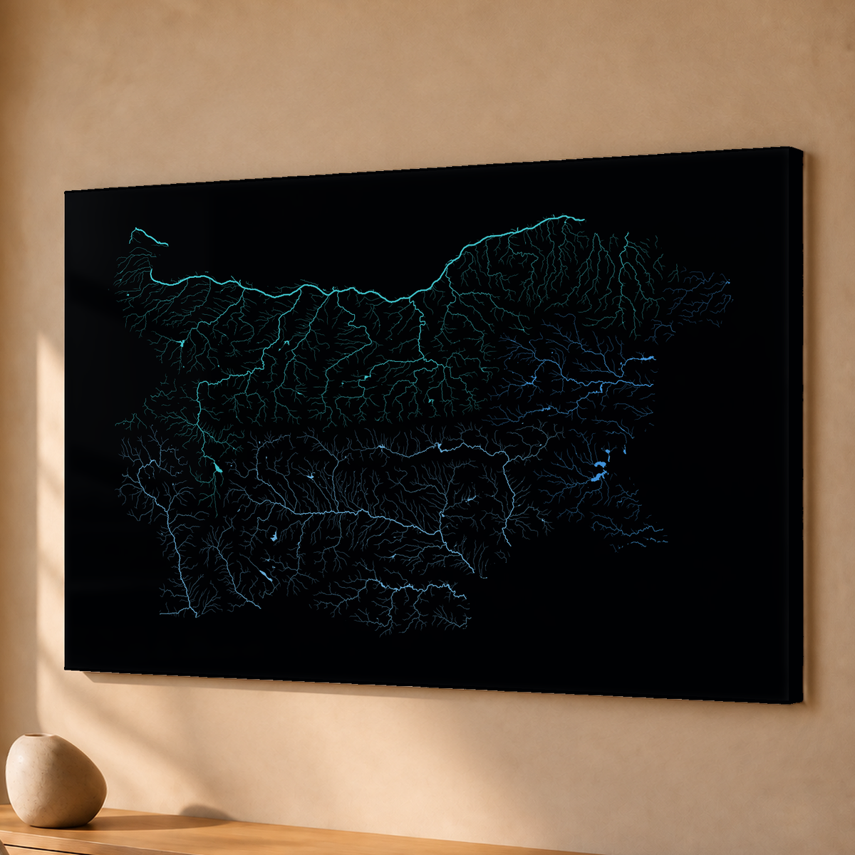 Beautiful Rivers — Bulgária — Neon hidrográfico, Acrílico · 40 × 60 cm, Sem margem