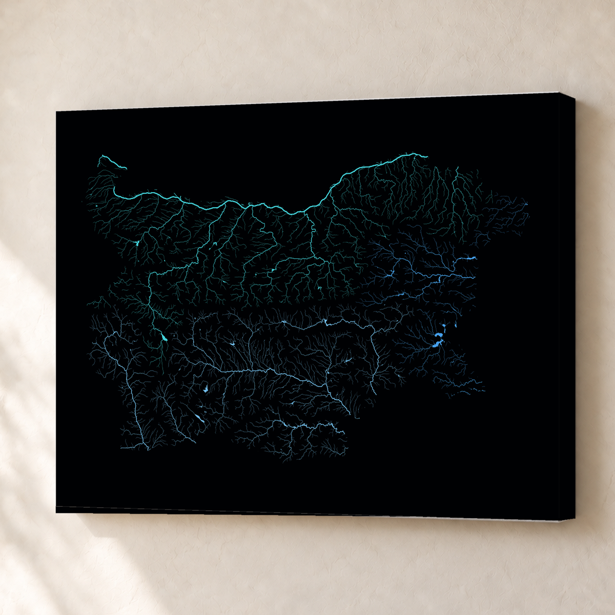 Beautiful Rivers — Bulgária — Neon hidrográfico, Canvas · 45 × 60 cm, Sem margem