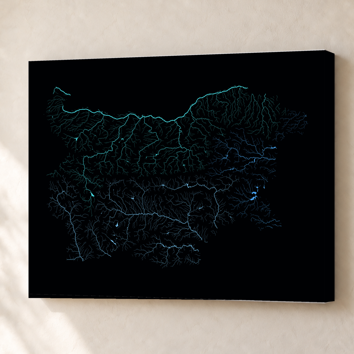 Beautiful Rivers — Bulgária — Neon hidrográfico, Canvas · 60 × 80 cm, Sem margem
