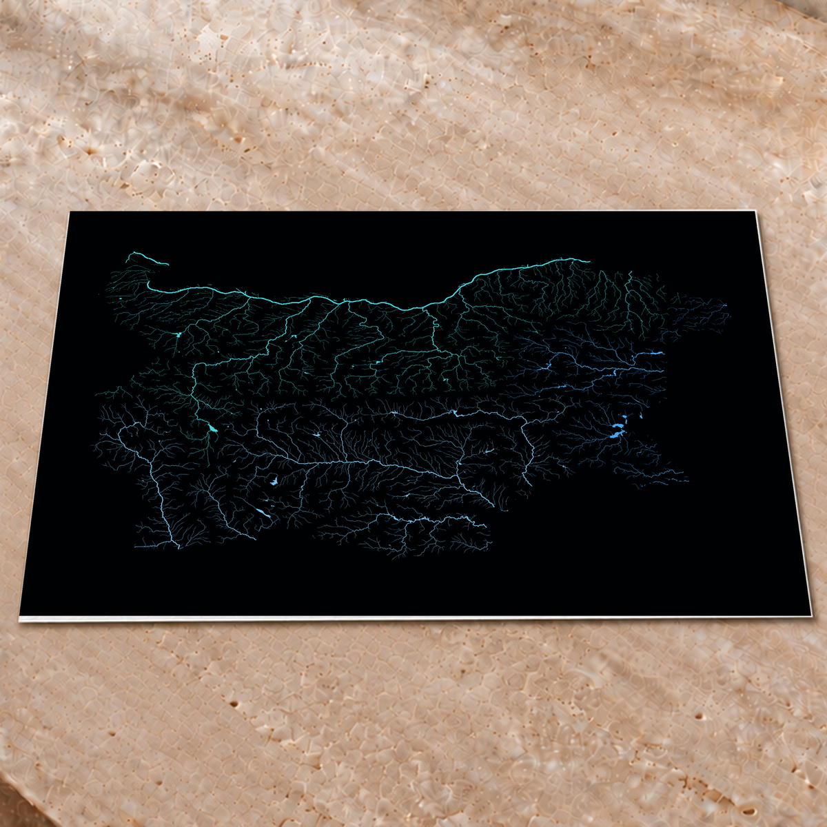 Beautiful Rivers — Bulgária — Neon hidrográfico, Impressão fine art · 60 × 80 cm, Sem margem