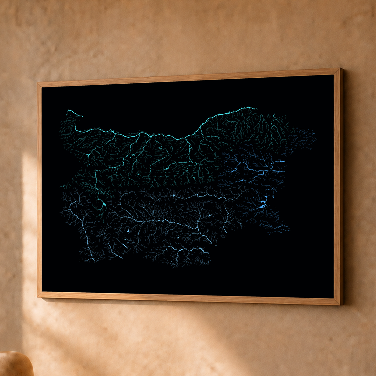 Beautiful Rivers — Bulgária — Neon hidrográfico, Fine art emoldurado · 30 × 40 cm, Natural · Sem margem