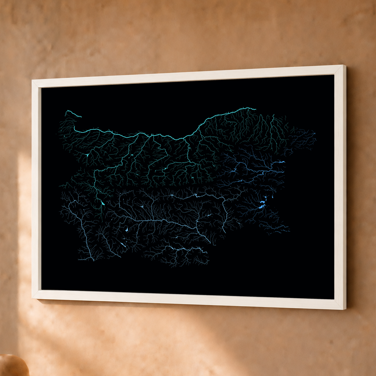 Beautiful Rivers — Bulgária — Neon hidrográfico, Fine art emoldurado · 30 × 40 cm, Branco · Sem margem