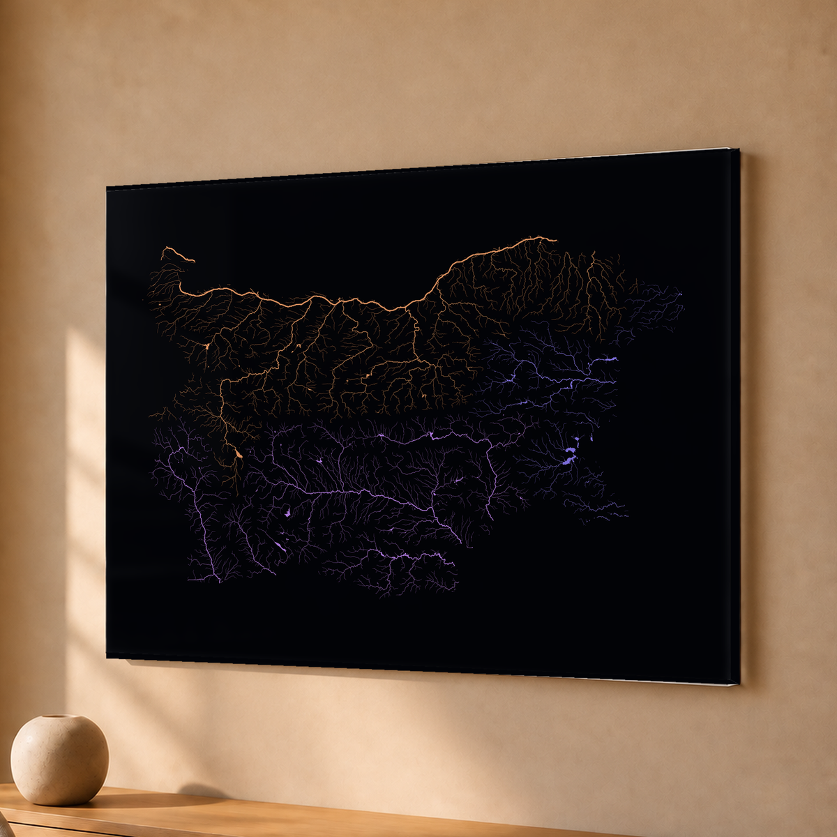 Beautiful Rivers — Bulgária — Neon por território, Acrílico · 30 × 40 cm, Sem margem