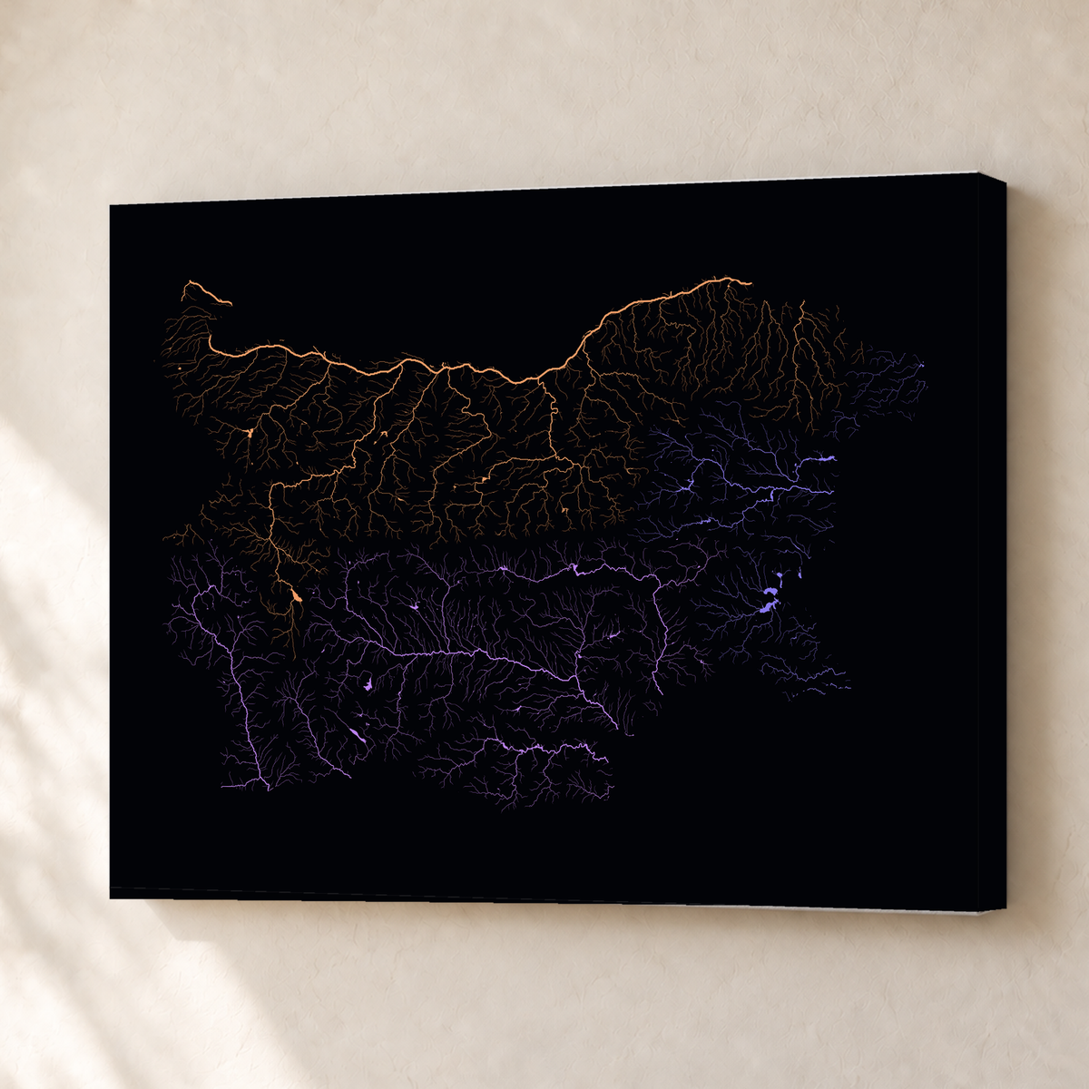 Beautiful Rivers — Bulgária — Neon por território, Canvas · 30 × 40 cm, Sem margem