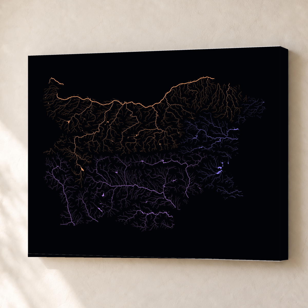 Beautiful Rivers — Bulgária — Neon por território, Canvas · 45 × 60 cm, Sem margem