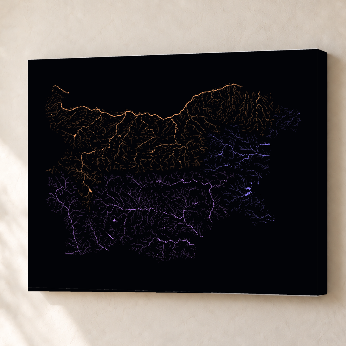 Beautiful Rivers — Bulgária — Neon por território, Canvas · 60 × 80 cm, Sem margem
