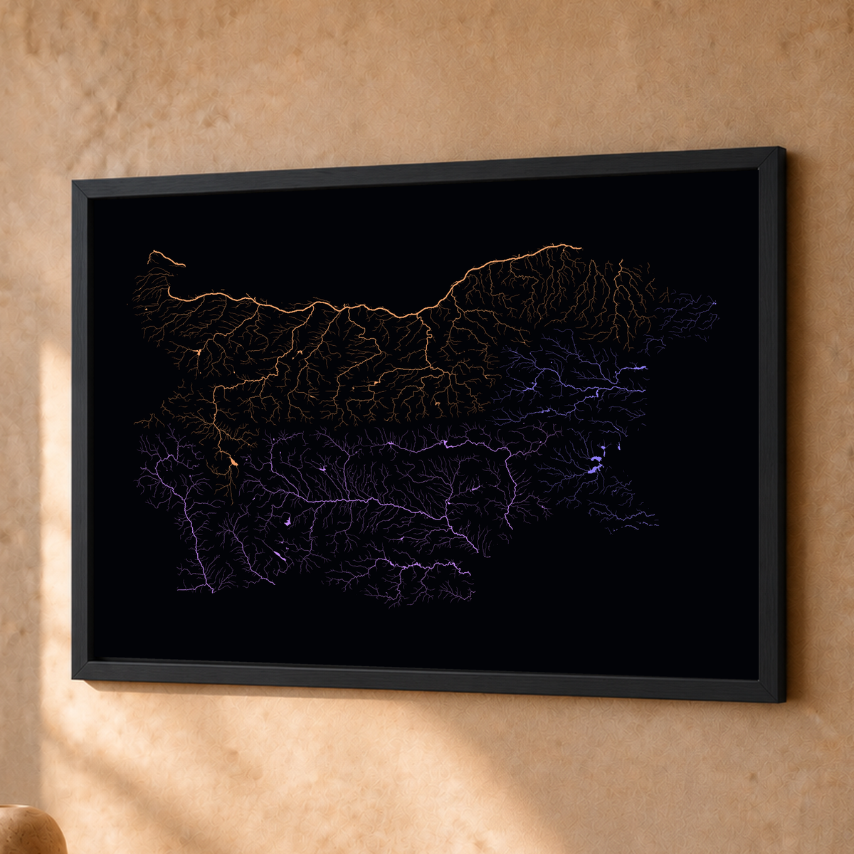 Beautiful Rivers — Bulgária — Neon por território, Fine art emoldurado · 30 × 40 cm, Preto · Sem margem