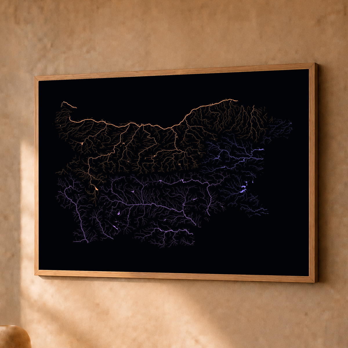 Beautiful Rivers — Bulgária — Neon por território, Fine art emoldurado · 30 × 40 cm, Natural · Sem margem