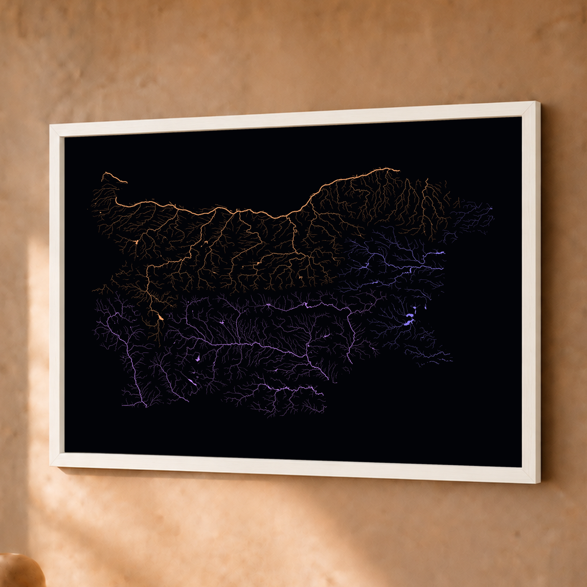 Beautiful Rivers — Bulgária — Neon por território, Fine art emoldurado · 30 × 40 cm, Branco · Sem margem