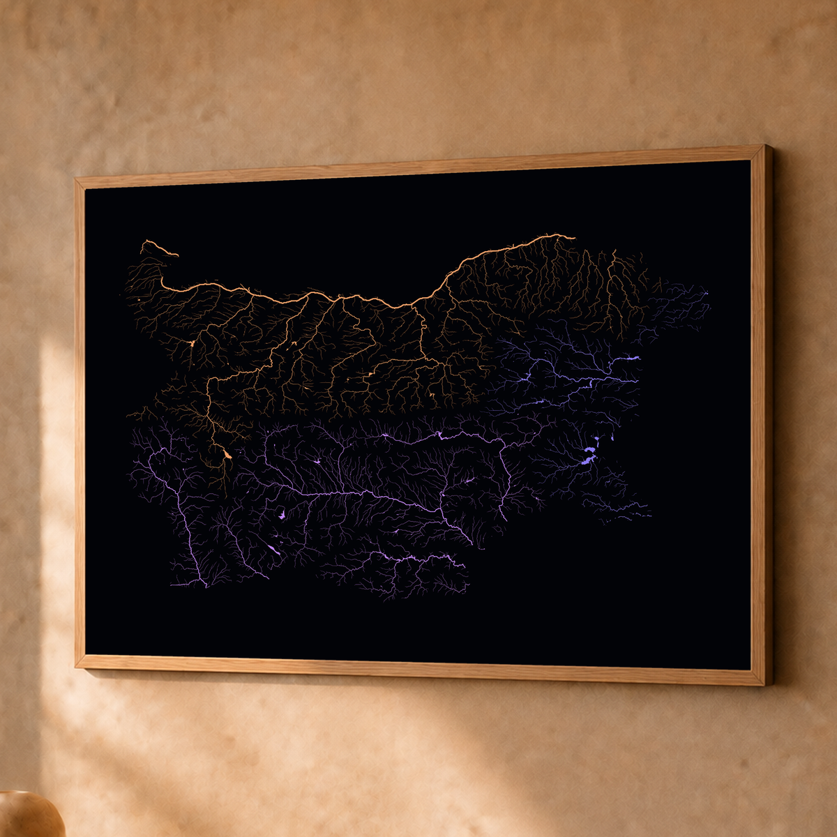 Beautiful Rivers — Bulgária — Neon por território, Fine art emoldurado · 45 × 60 cm, Natural · Sem margem