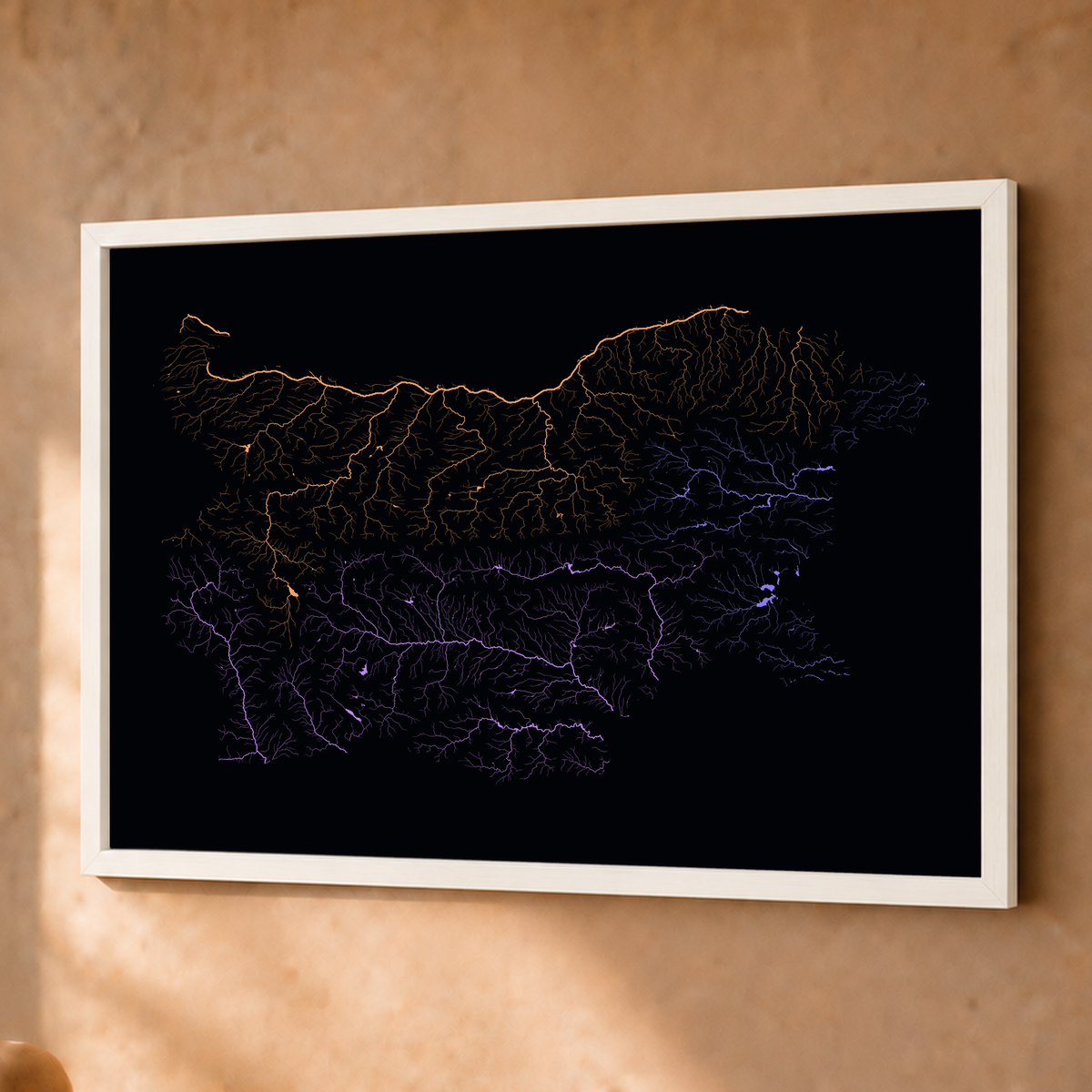 Beautiful Rivers — Bulgária — Neon por território, Fine art emoldurado · 45 × 60 cm, Branco · Sem margem