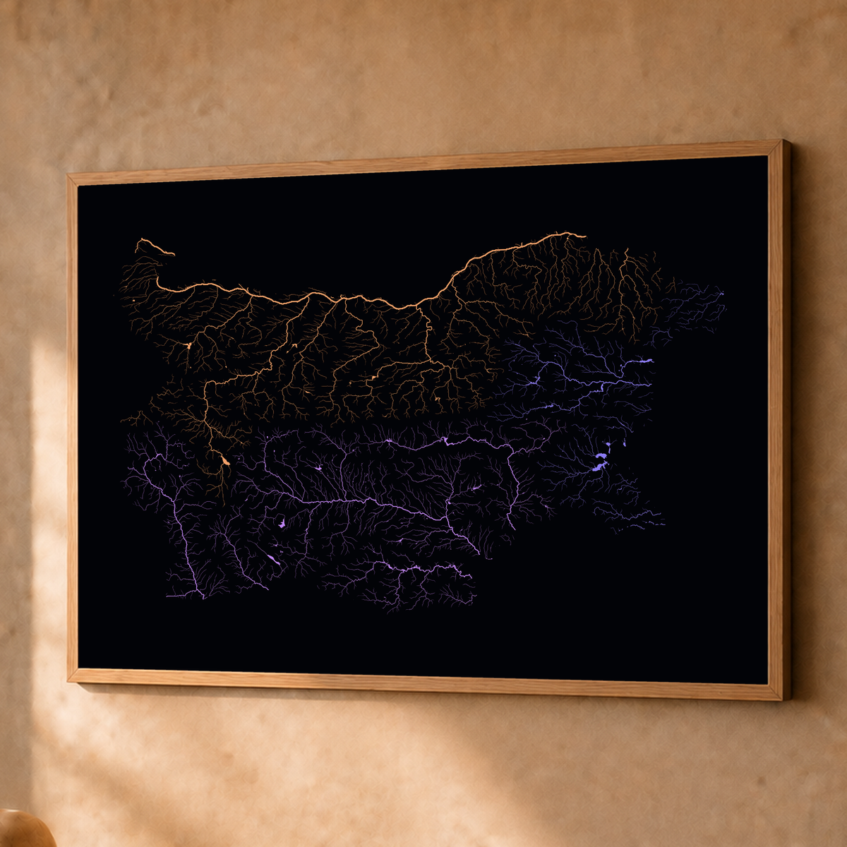 Beautiful Rivers — Bulgária — Neon por território, Fine art emoldurado · 60 × 80 cm, Natural · Sem margem