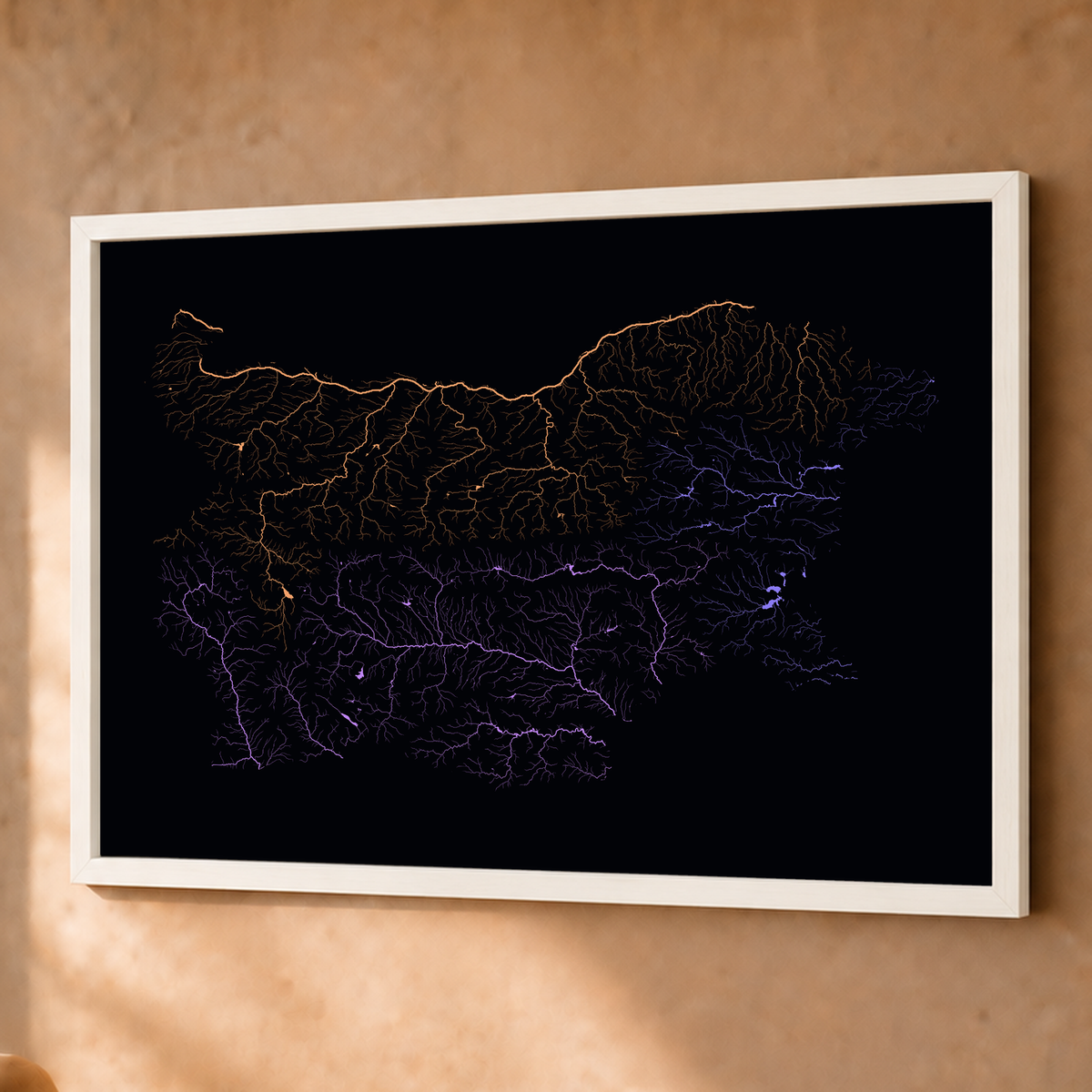 Beautiful Rivers — Bulgária — Neon por território, Fine art emoldurado · 60 × 80 cm, Branco · Sem margem