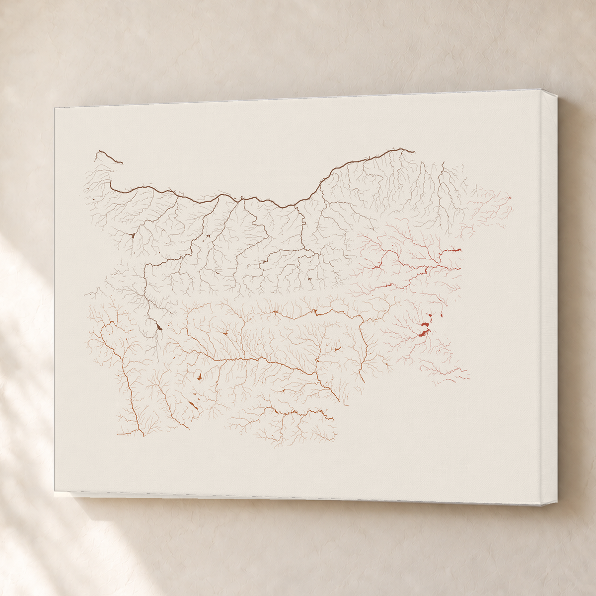 Beautiful Rivers — Bulgária — Terracota e areia, Canvas · 45 × 60 cm, Sem margem